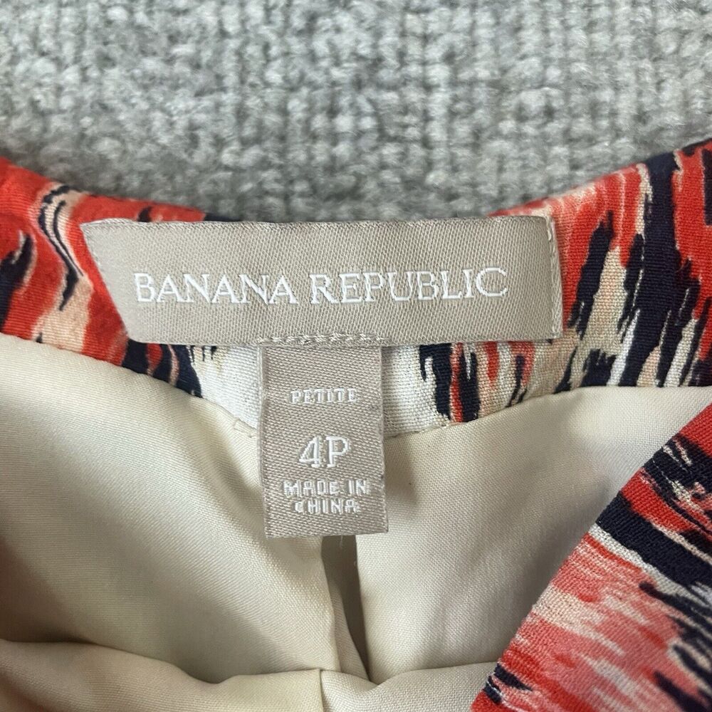 Banana Republic Dress Womens 4P Petite Orange Blue Abstract Lined Belted Tank - Picture 4 of 8